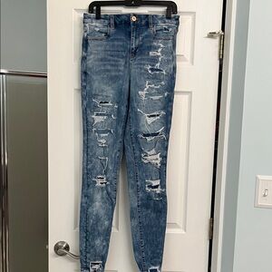 American Eagle Outfitters Distressed Blue Skinny Jeans